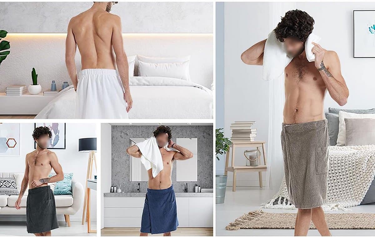 Verstelbare Badhanddoek Wrap voor Mannen - Draagbare Handdoek Rok met Zak voor Gym, Douche, Sauna, Spa en Strand thumbnail 4