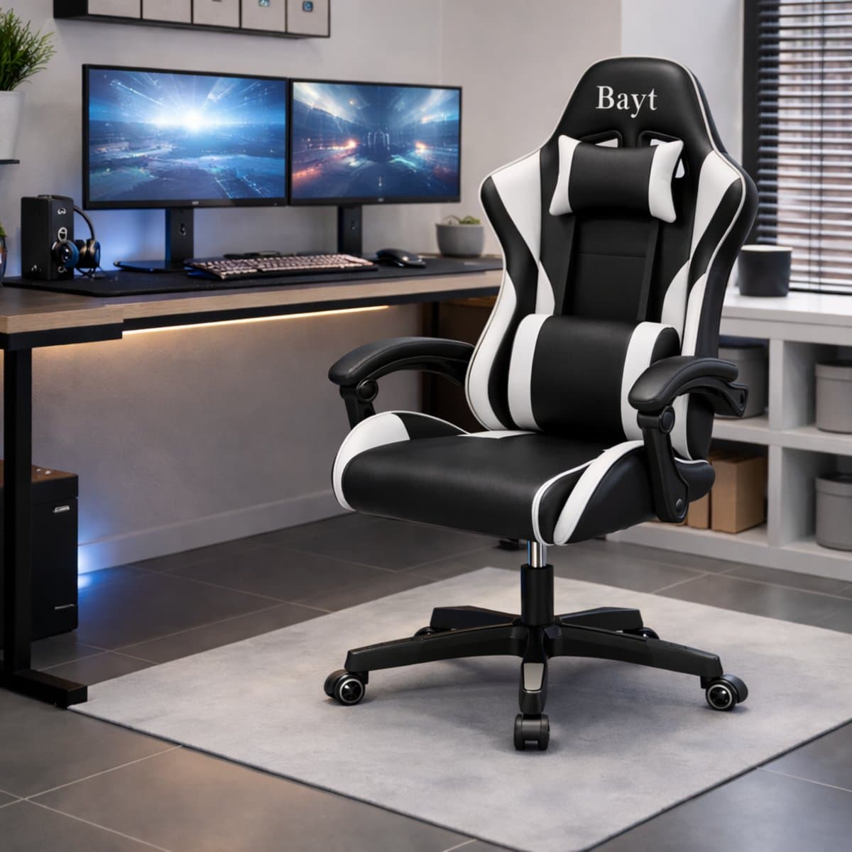 Bayt Gamestoel - Gaming chair - Gamingstoel - Verstelbare rugleuning - Comfortabele game stoel - Zwart en wit thumbnail 5