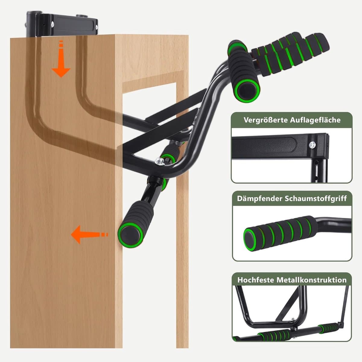 NETTLIFE Pull Up Bar - Pull-upstang voor deurkozijn - 140kg Draagkracht - met gewatteerde antisliphandgrepen - Optrekstang Wandmontage - Trainingsapparaat voor deurkozijn 80-90 cm - Pull Up Station voor Thuis Sporten - Thuis Fitness - groen thumbnail 4