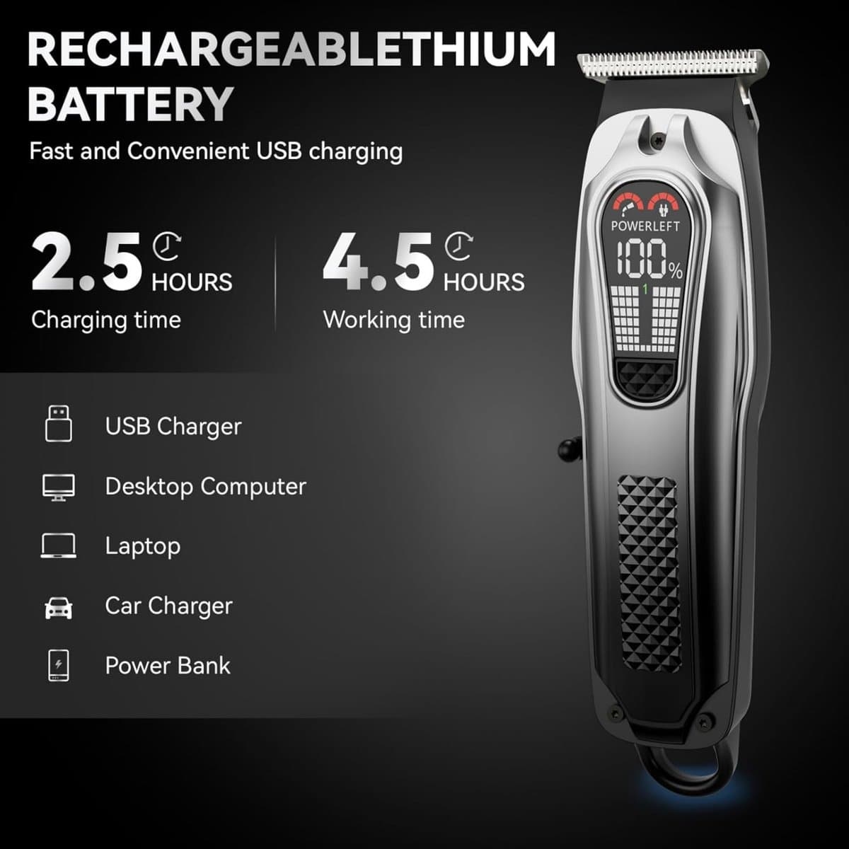 Tondeuse - Haartrimmer - Tondeuse mannen - Professionele Draadloze Tondeuse - Professionele Haar Baardtrimmer - Zero Gapped Trimmer - Grijs - Barber Hair Clipper - Perfect voor Feestdecoratie - Kerstcadeaus - Kerst thumbnail 7