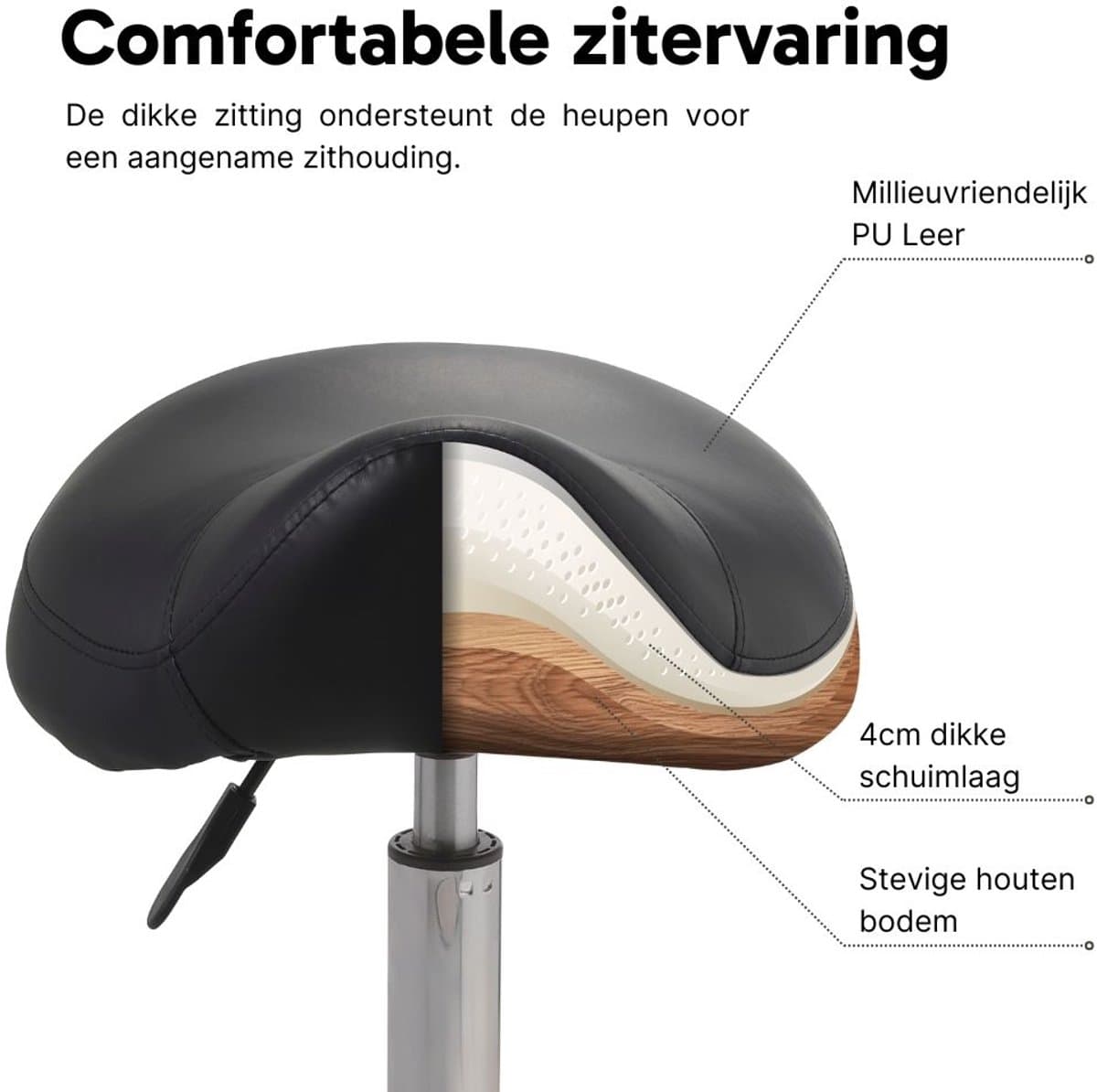 ZenGrowth ergonomische zadelkruk hoge gasveer - ARBO-gecertificeerd thumbnail 4