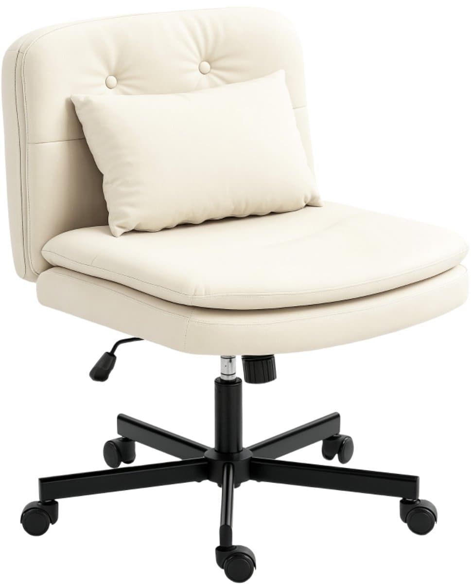 HAUSS SPOLE Bureaustoelen - Bureaustoel Draaibaar Met Knophefting En Extra Kussen - Met Wieltjes Voor Thuiswerk En Kantoor - 67×63×93 cm - Leer - Beige thumbnail 5