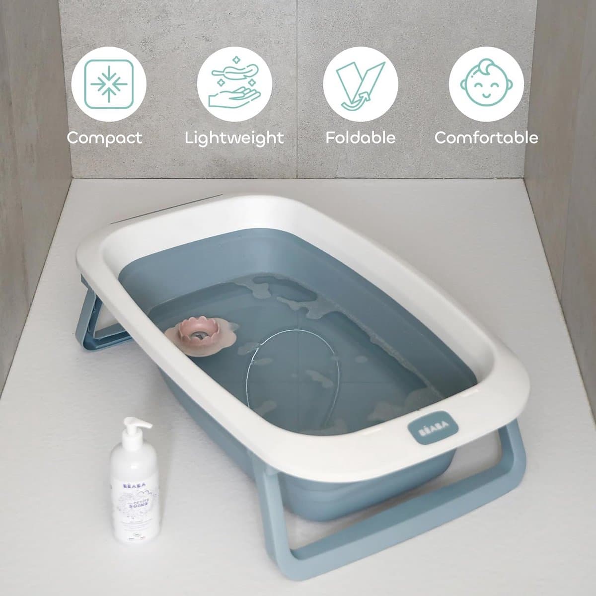 Opvouwbare Babybadkuip - Ultra Compact, Antislip Voeten, Gemakkelijk Opslag - 29L - Blauw thumbnail 3