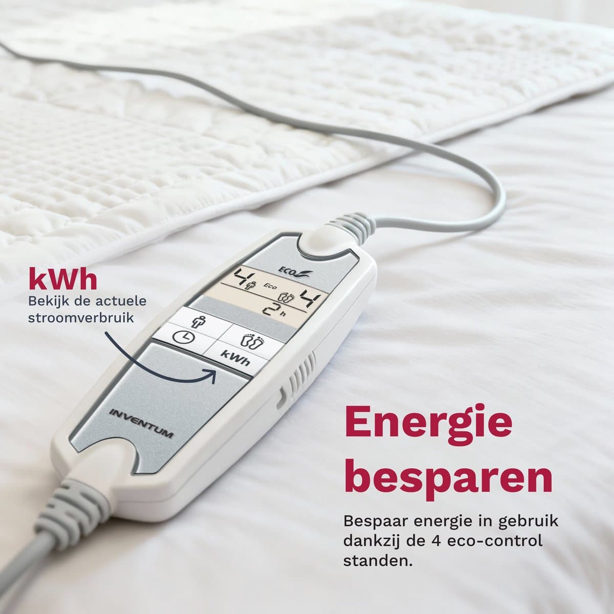 Inventum HN197V elektrische onderdeken 160x80 cm - Eenpersoons - 9 warmtestanden - Aparte voetzone - Anti allergie - Antibacterieel - Warmtedeken - Extra snel warm - Uitwasbaar - Automatische uitschakeling - Oververhittingsbeveiliging - Fleece - Wit thumbnail 3