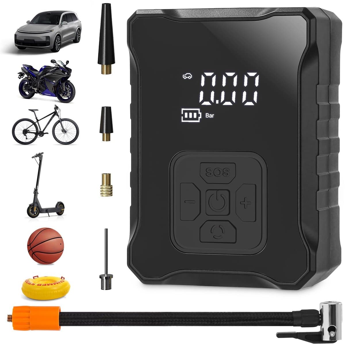 Elektrische Luchtpomp 150 PSI - Draadloze Autopomp met LED Display - 3600 mAh Accu - Voor Auto, Fiets, Motor, Ballen en Opblaasbaar Speelgoed - SOS Licht en Powerbank Functie