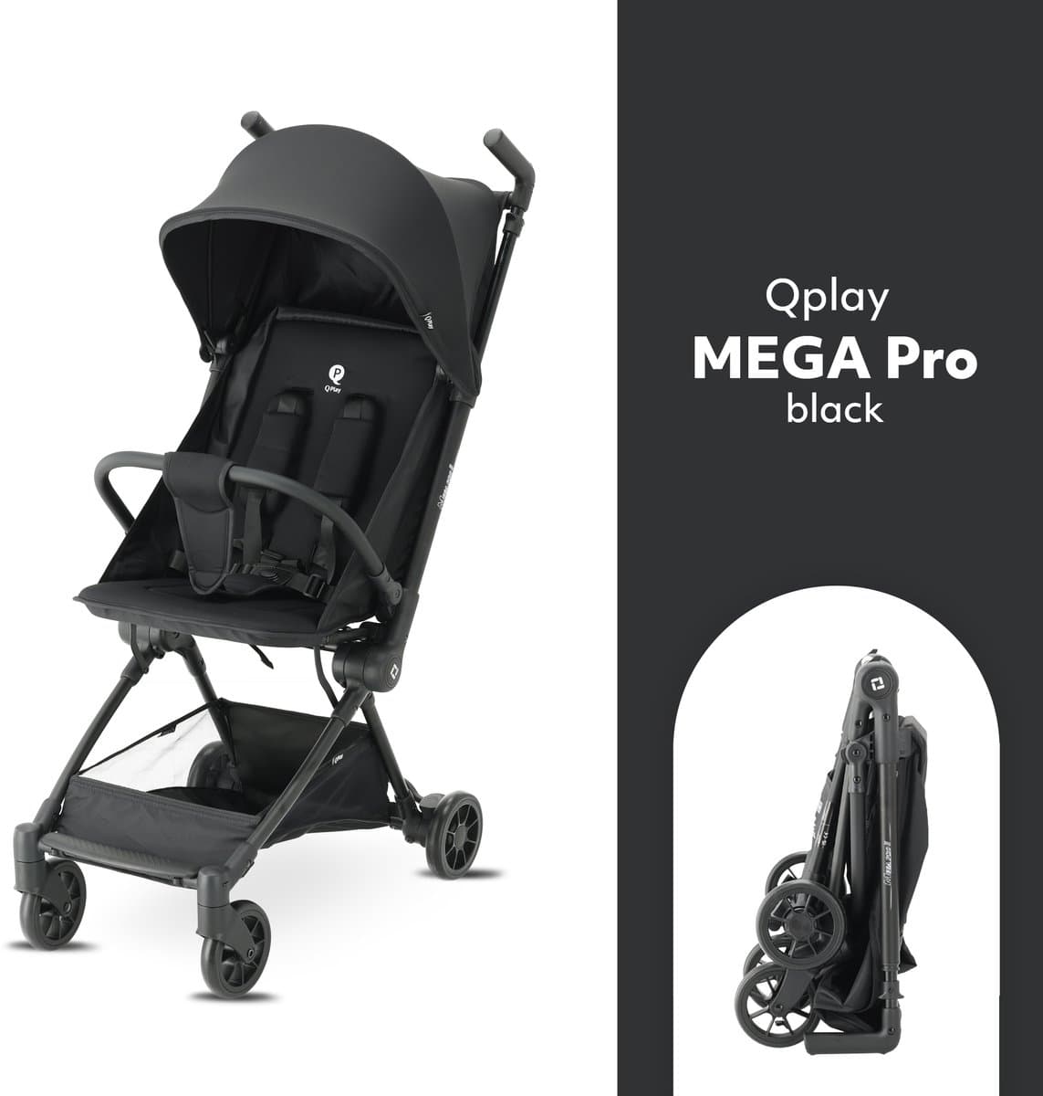 Qplay Mega Pro Buggy - Inklapbaar - Lichtgewicht Reisbuggy - Zwart thumbnail 4