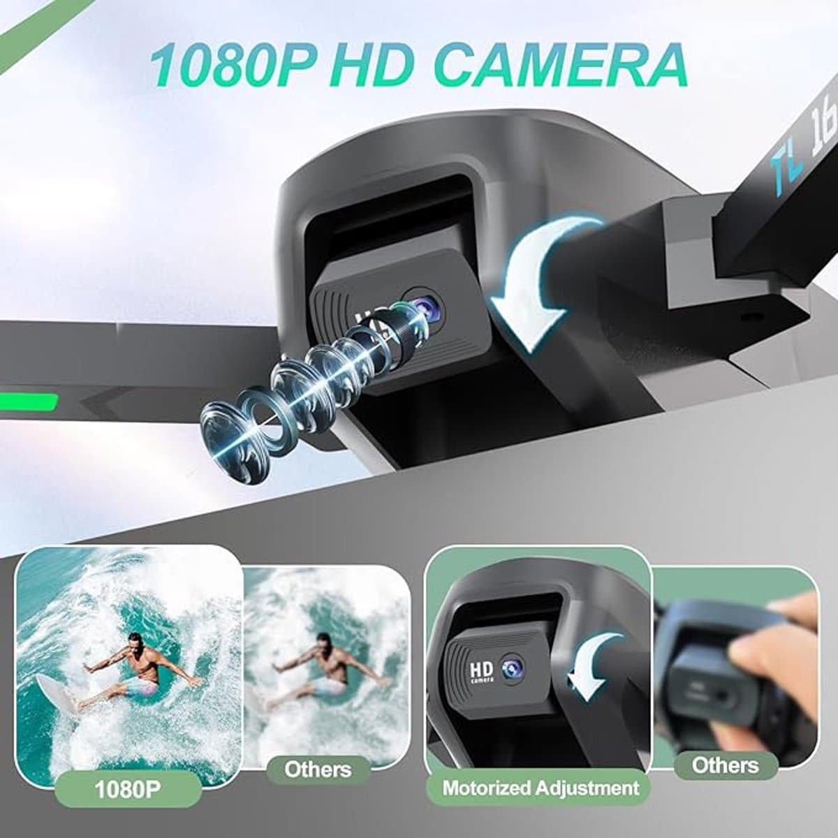 Opvouwbare drone met 1080P-camera (elektrisch verstelbaar) – borstelloze motoren – FPV live-beeld via app – 2 camera’s + optische flow – 360° flips – headless & hoogtehoud – voor beginners & volwassenen thumbnail 4