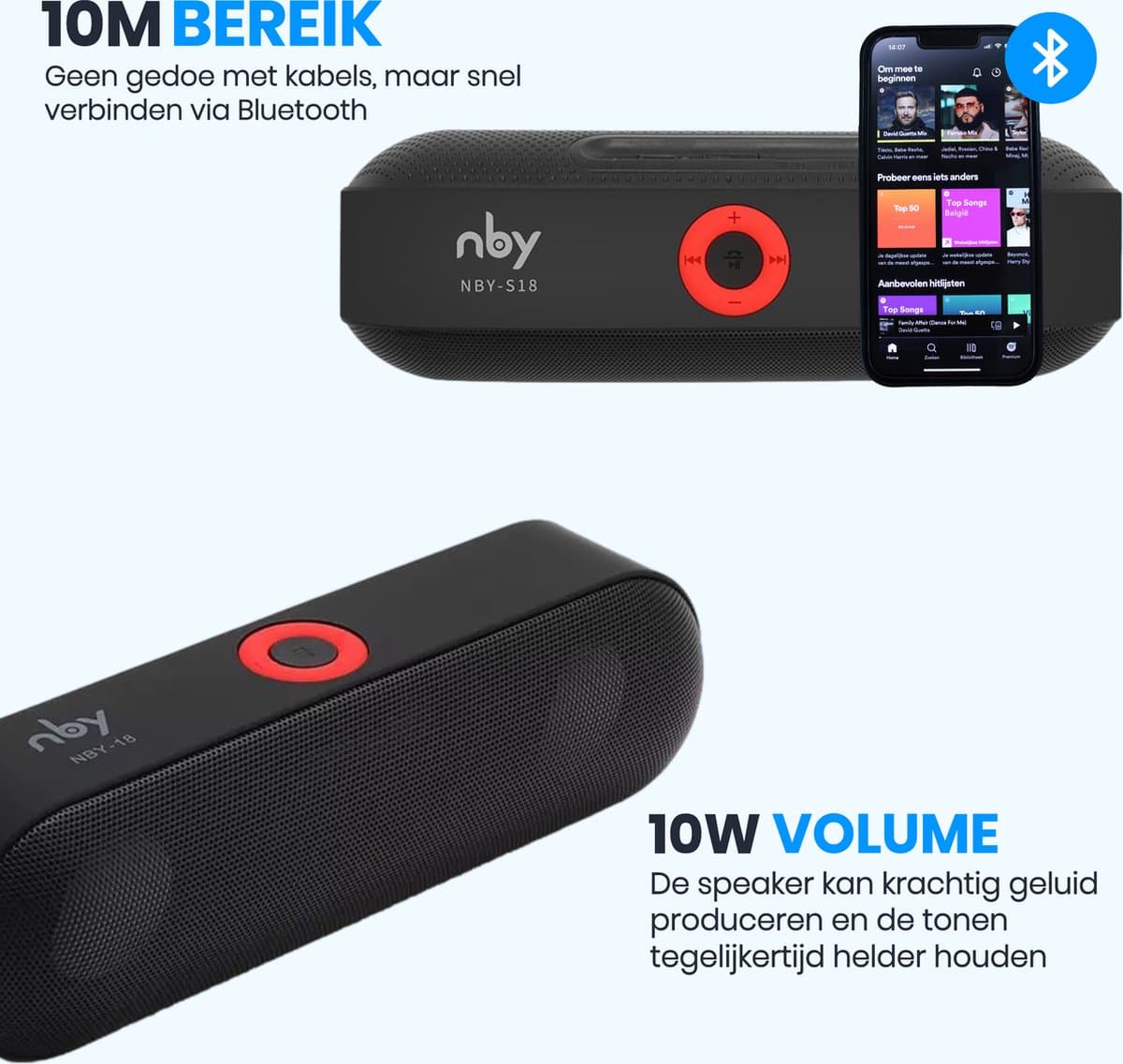 NBY NBY Bluetooth Speaker: 10W, 6 uur batterij, 10 meter bereik thumbnail 4