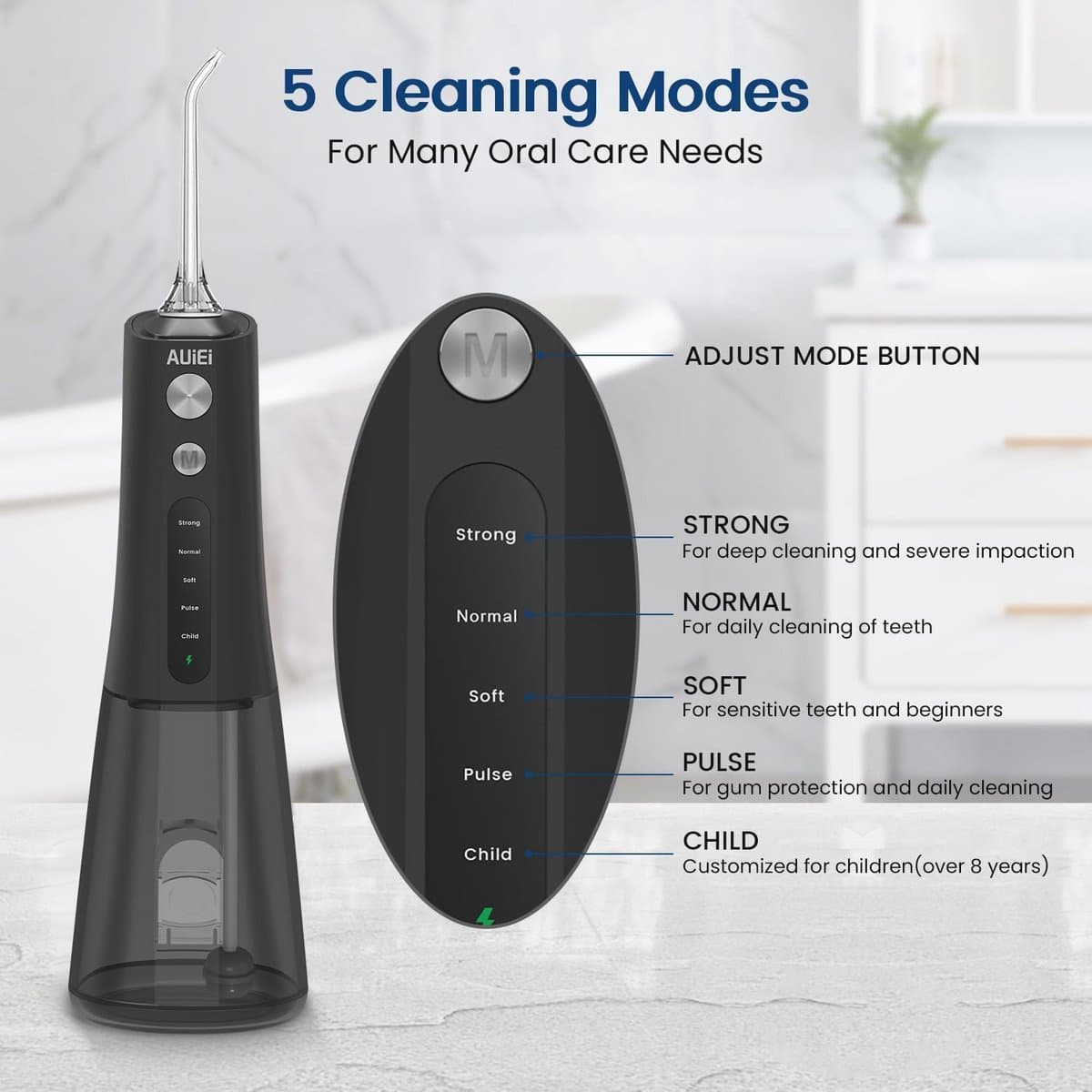 Waterflosser Draadloos - Professionele Mondirrigator met 5 Modi en 4 Straaltips, USB-C Oplaadbaar - Draagbare Tandenreiniger voor Thuis en Reizen thumbnail 2