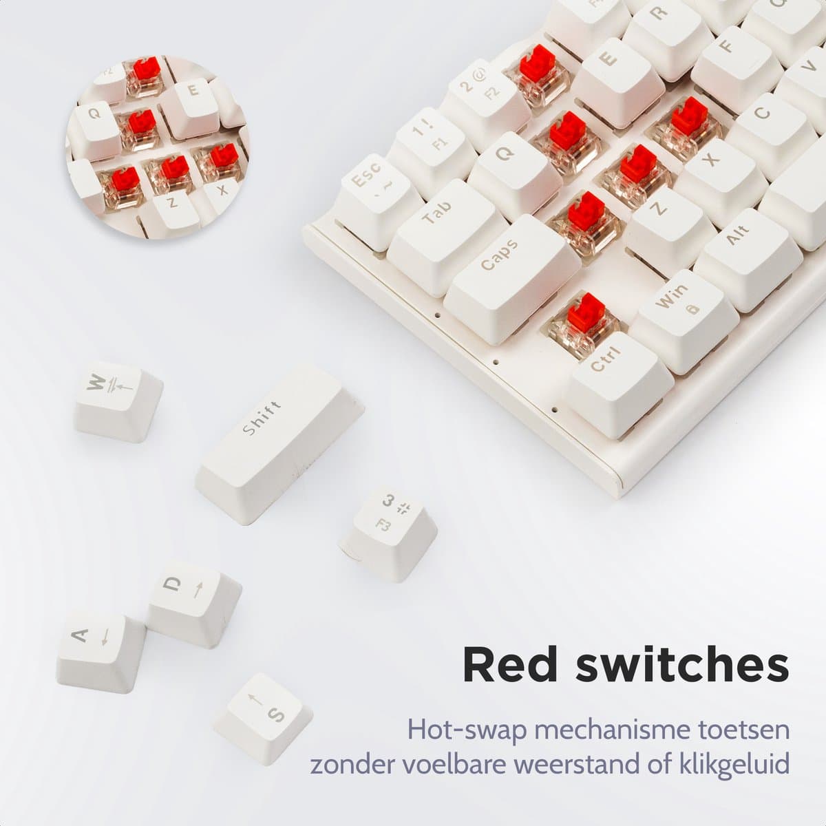 getcetera 60% Mechanisch Gaming Toetsenbord - Red Switches - RGB - QWERTY - USB-C Bedraad - Compact Wit thumbnail 3