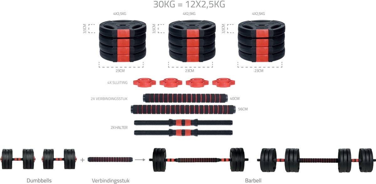 Pure2Improve - Halterset - Dumbbell set - 2 in 1 - Verstelbaar - 30 kg thumbnail 2