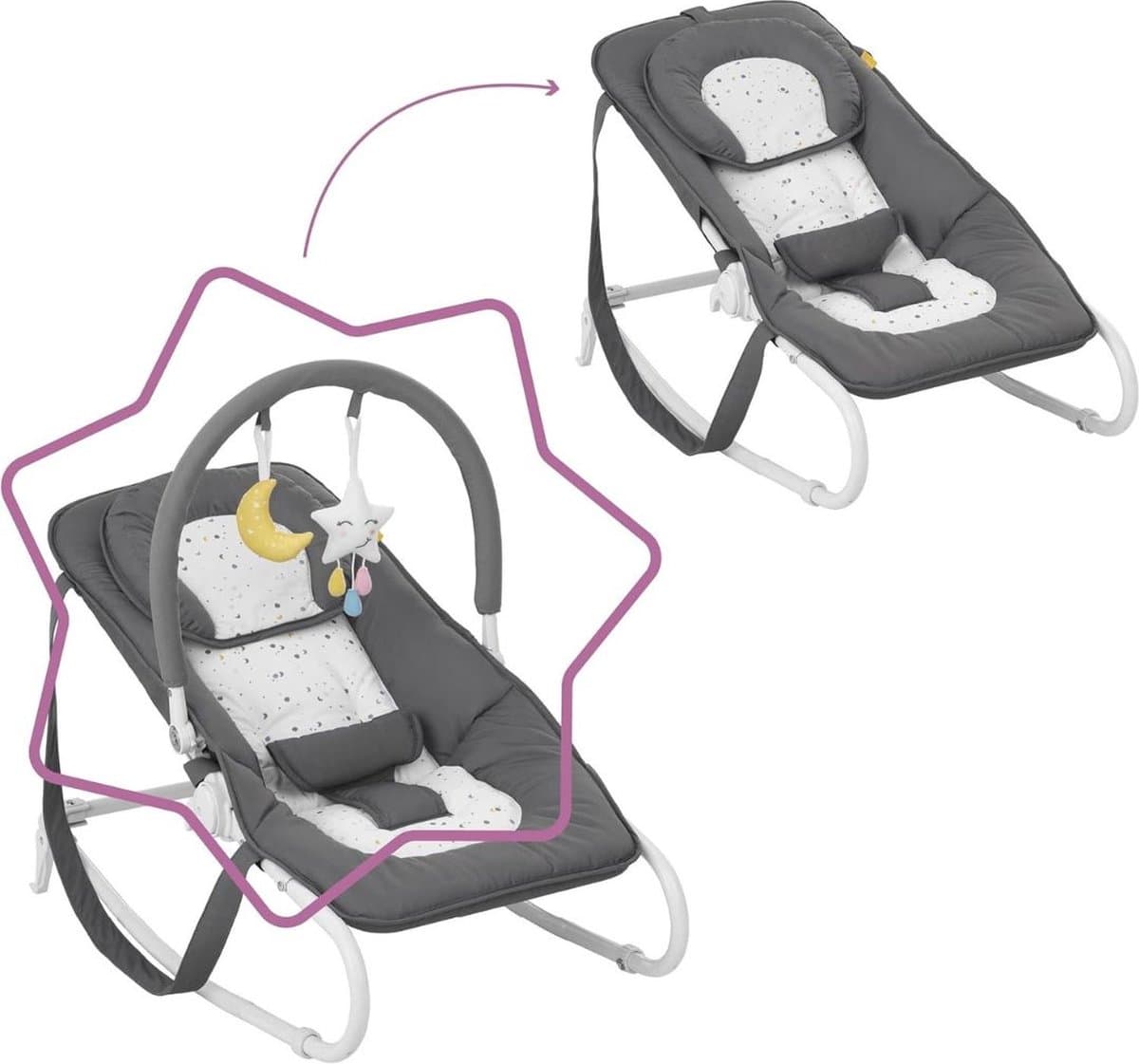 ApexArte® Elektrische Schommelstoel Baby - Baby Swing - Wipstoel Baby's met Speelboog - Grijs thumbnail 2