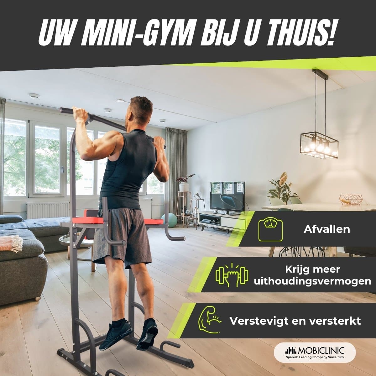 Mobiclinic MultiFit - Pull up station - Power Tower - Krachtstation - Dip station - Pull Up Bars - Fitness station - Verstelbare rugleuning - Stevig - Staal - Zwart thumbnail 8
