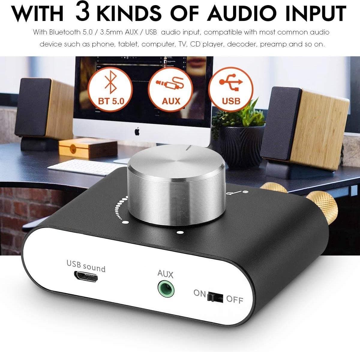 DrPhone NB Mini Fosi - Bluetooth 5.0 - Stereo HiFi - Digitale Versterker 2.0 kanaal 50W × 2 met AUX / USB /Draadloze audio-ontvanger met Voeding 12V/5A thumbnail 6