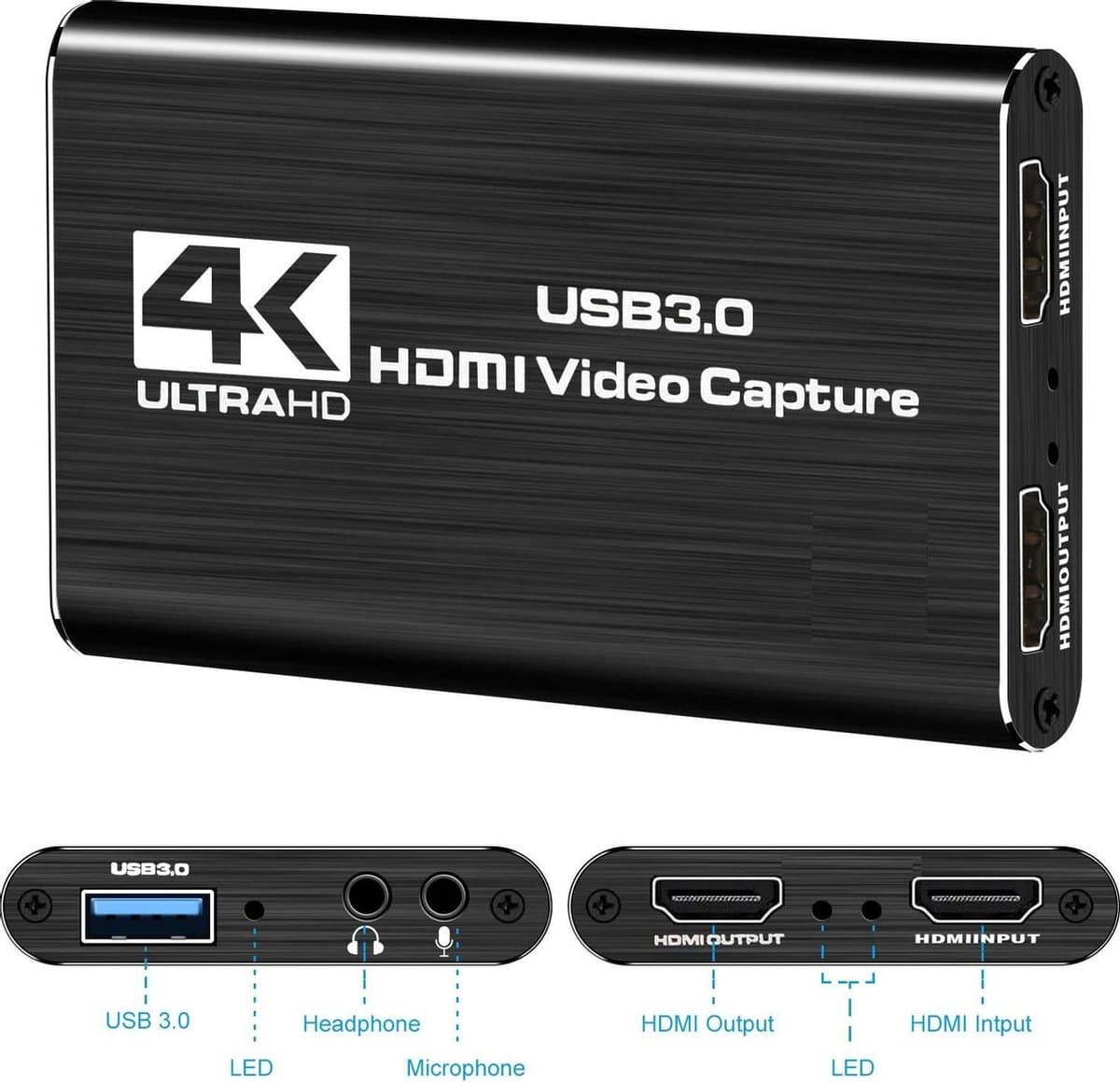 DrPhone HVC 4K HDMI Video Capture Card USB 3.0 – HDCP 2.2 - 1080P 60fps HD Recorder & Game Capture voor OBS en Live Streaming - Zwart thumbnail 6