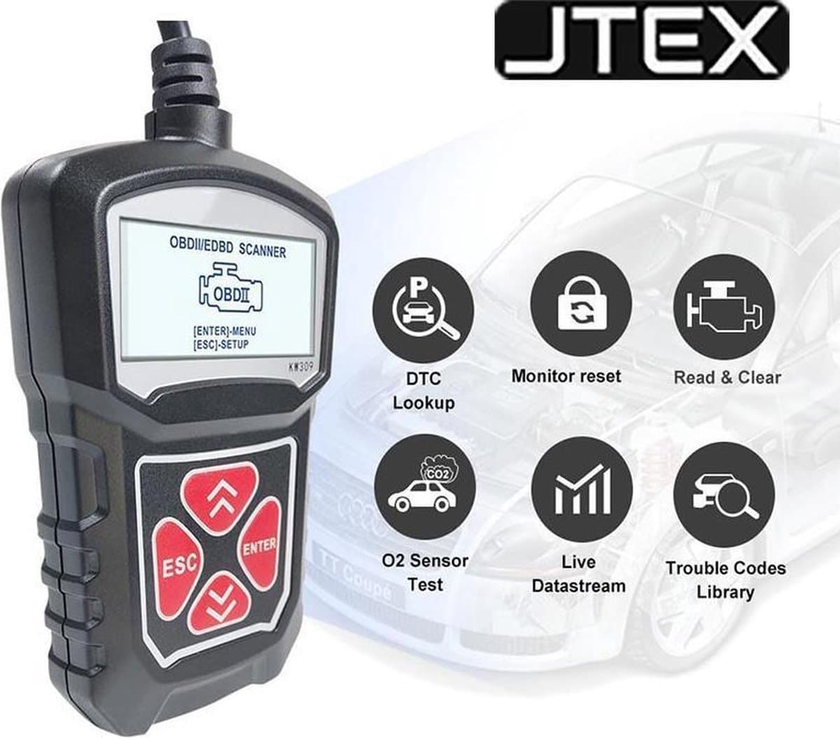 JTEX KW310 OBD2 Scanner - Lees foutcodes voor €39,95
