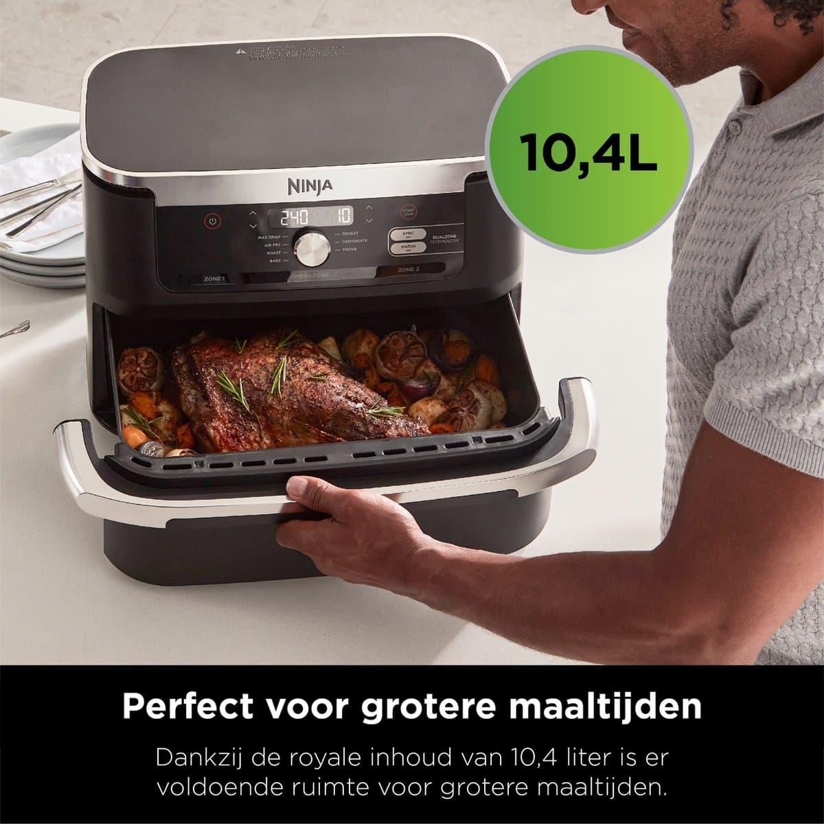 Ninja Foodi AF500EU Mega Dubbele Airfryer XXL - 10.4 Liter - Twee Kookvakken of Één MegaZone - Heteluchtfriteuse thumbnail 5