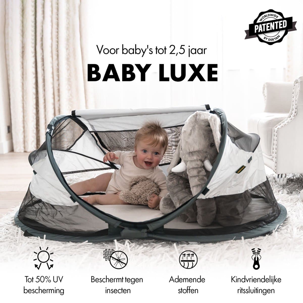 Deryan Baby Luxe Campingbedje – Inclusief zelfopblaasbare matras - Cream thumbnail 6