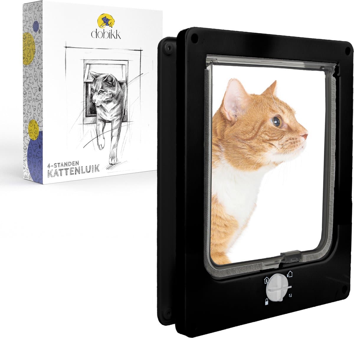 Kattenluik Maat L met Tunnel - 4 Standen Kattenklep voor Deur - Weerbestendig - Zwart thumbnail 7