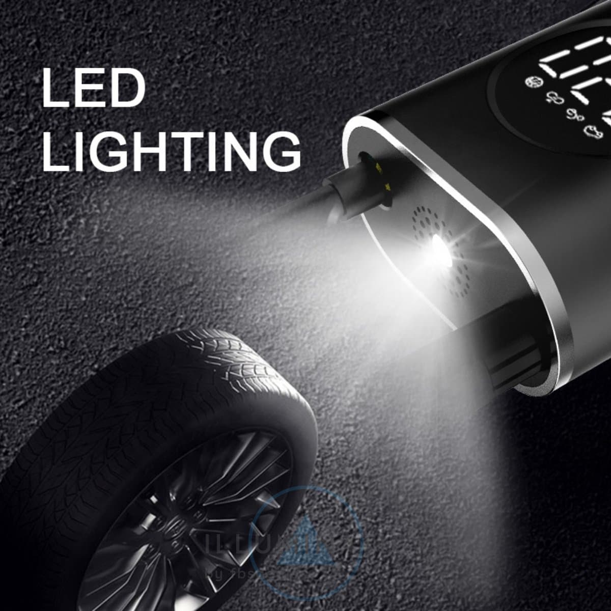 Draagbare Luchtpomp - Elektrische Luchtpomp - Lucht Pomp - Fiets Pomp - Auto Luchtpomp - Elektrische Fietspomp - Bandenpomp - Compressor Bandenpomp - Compressoren - Inflator Pomp - Draadloze Luchtpomp | Illuminatic® | USB Oplaadbaar | Zwart thumbnail 5