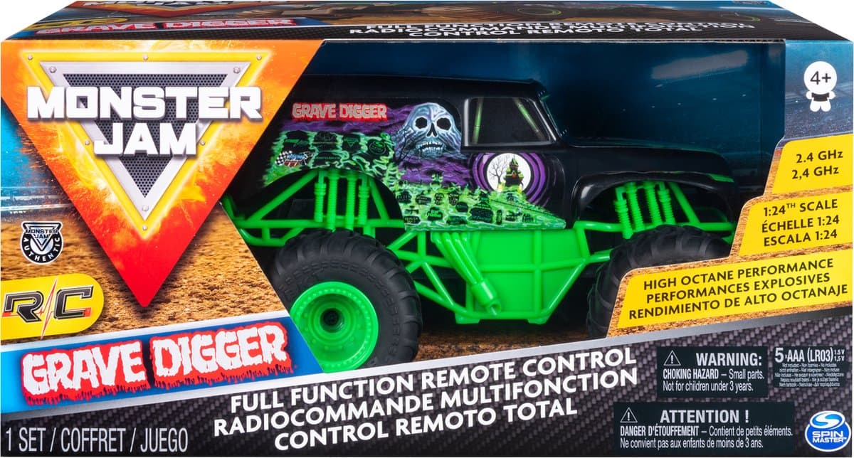 Spin Master Monster Jam Grave Digger RC: 1:24 schaal, 76m bereik - afbeelding 1