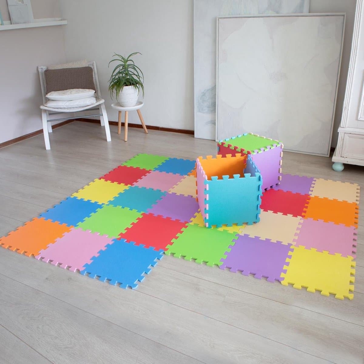 LifeGoods Multicolor Speelmat XL - 36-delig Puzzel van Schuim Vloer Tegels in 9 Kleuren - 180x180 cm - Zacht en Dik EVA Foam - Antislip en Waterafstotend - Educatief Speel Kleed voor Baby/Peuters/Kinderen vanaf 0 jaar - Jongens en Meisjes thumbnail 5