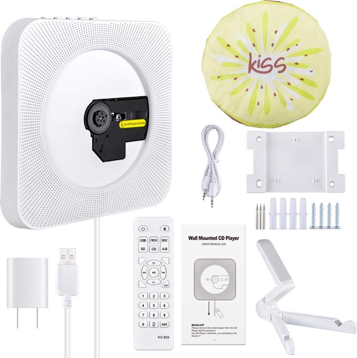 WINNES Draagbare CD speler met Bluetooth, Wandmontage CD-spelers Muziekspeler Home Audio Boombox met afstandsbediening FM-radio Ingebouwde HiFi-luidsprekers LCD-scherm MP3-koptelefoonaansluiting AUX-ingang Uitgang thumbnail 3