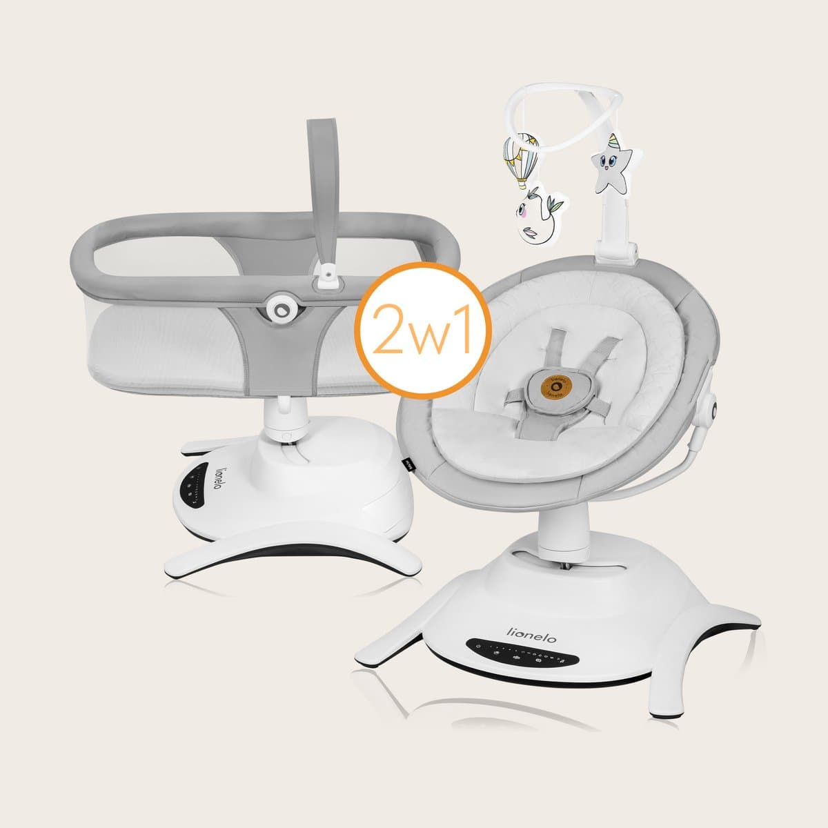 Lionelo Bella Set 2in1 – Wipstoel & Reiswieg – 360° Draaibare Zitting – Elektrische 6 Schommelstanden – 5 Snelheden – Rugleuning 3 Posities – Bewegingssensor – Nachtmodus – 12 Melodieën – Bamboe Kussen – Afstandsbediening – Wasbare Hoezen – Tot 9 kg thumbnail 3