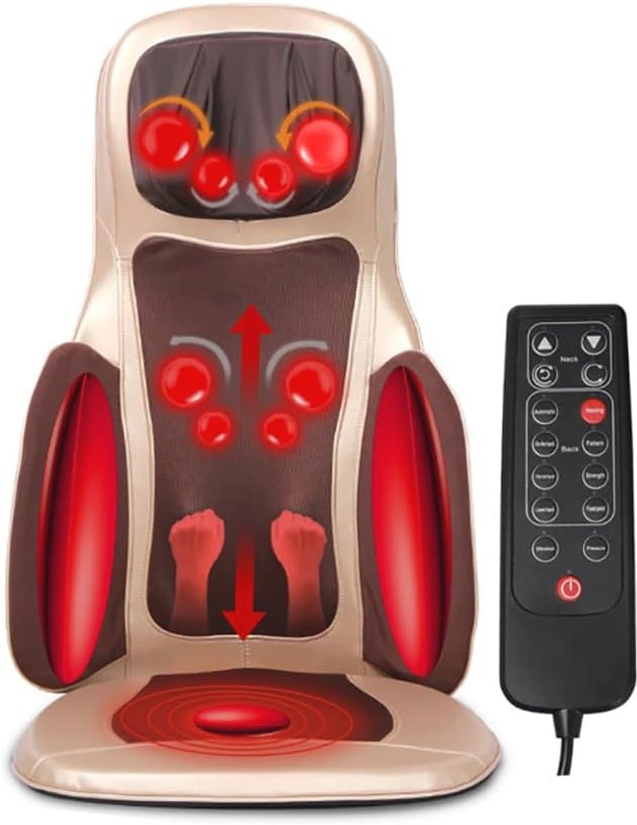 Shiatsu Massagemat voor Nek, Rug en Billen - Dieptemassage met Warmtefunctie en Trillingsmassage - Ontspanning Thuis en Op Kantoor