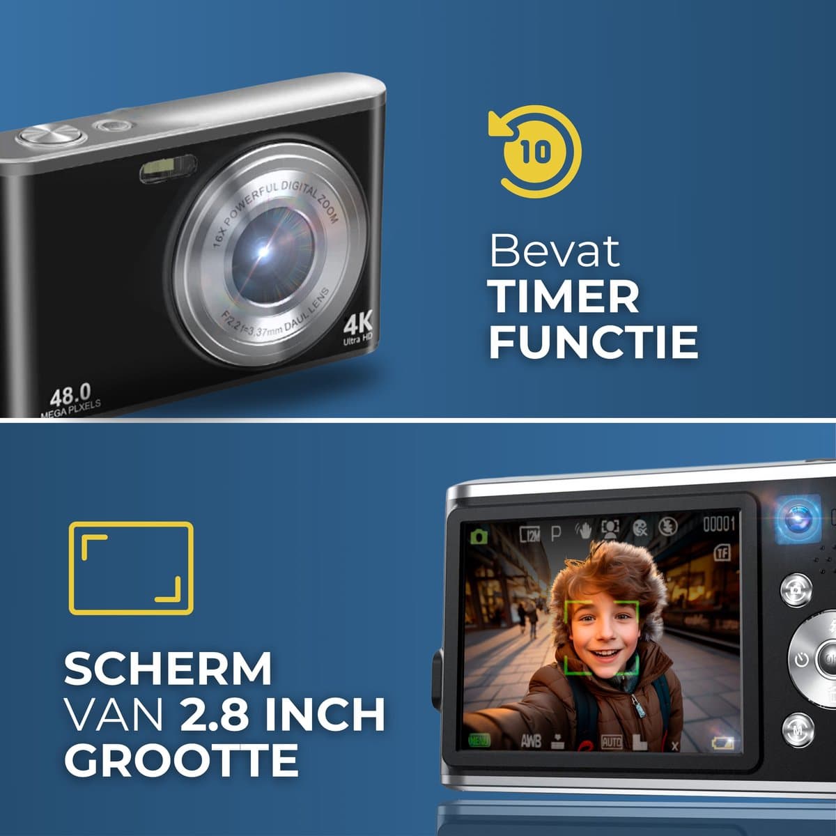 Vosoi Digitale Camera - Fotocamera - Fototoestel - Vlog Camera - Compact Camera - 48MP & 4K Ultra HD - Voor Kinderen - Selfie Camera - 2,8 inch LCD Scherm - Inc. 32GB thumbnail 5