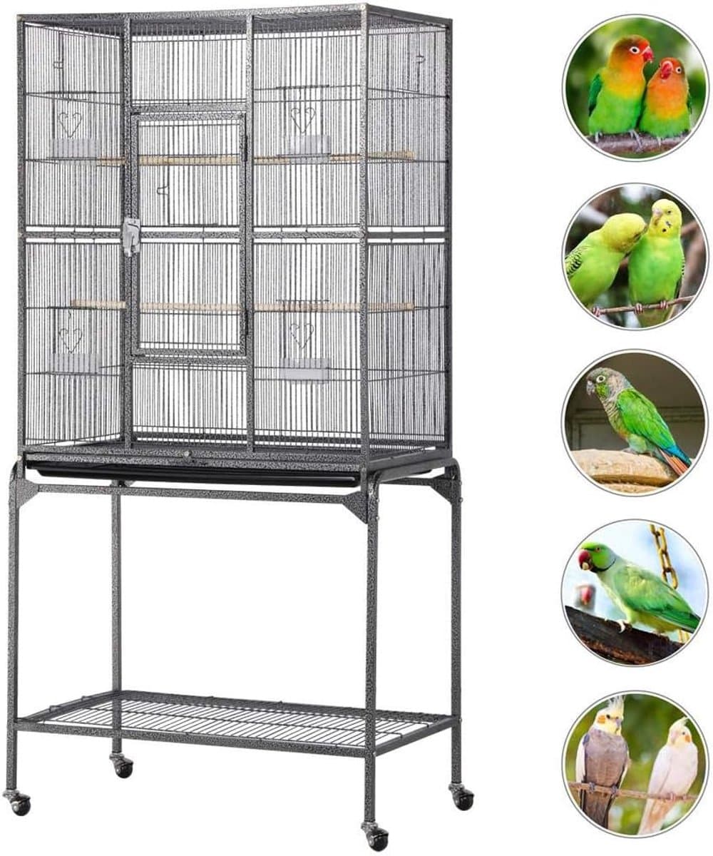 Vogelkooi Volière Parkiet Buiten Binnen Metaal op Wielen Afneembare Houder,met 4 wielen, 47 x 81 x 160 cm, HMTM-BC-10031-BLACK thumbnail 8