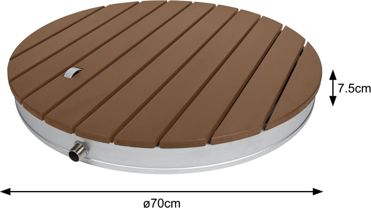 Tuindouche Vloerdouche Buitendouche Campingdouche Aluminium/WPC Saunadouche Rond Ø 70 cm Fonteinhoogte tot 4 m Antislipvoet Weerbestendig Houtlook voor Tuin Zwembad Douche Bruin thumbnail 7