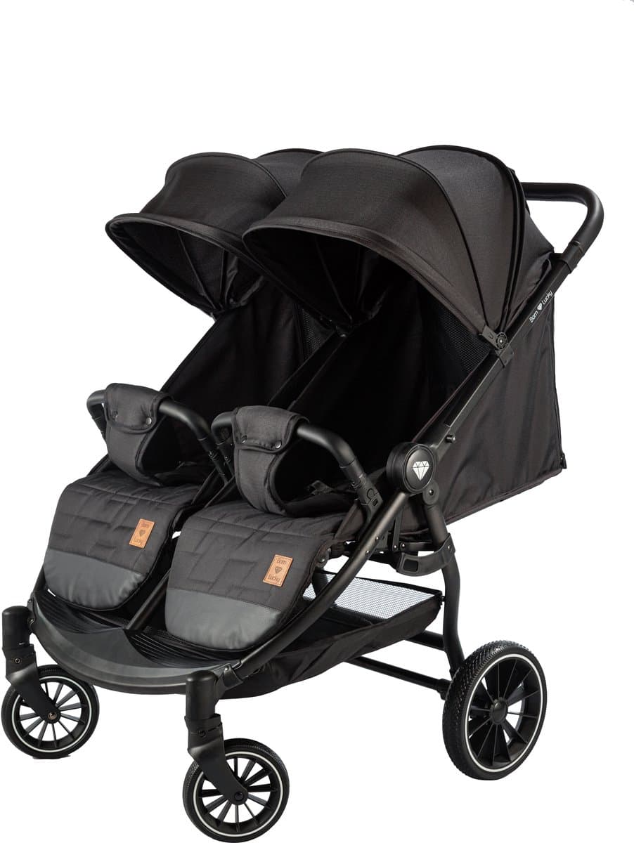 Born Lucky Ranger Duo Buggy Kinderwagen Tweeling Buggy Inklapbaar Lichtgewicht Dubbele Buggy Met Verstelbare Rugleuning en Zwenkwielen – Zwart thumbnail 3