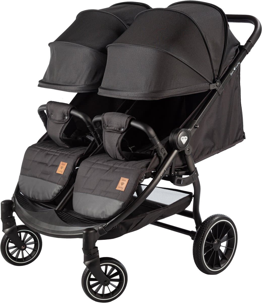 Born Lucky Ranger Duo Buggy Kinderwagen Tweeling Buggy Inklapbaar Lichtgewicht Dubbele Buggy Met Verstelbare Rugleuning en Zwenkwielen – Zwart thumbnail 4