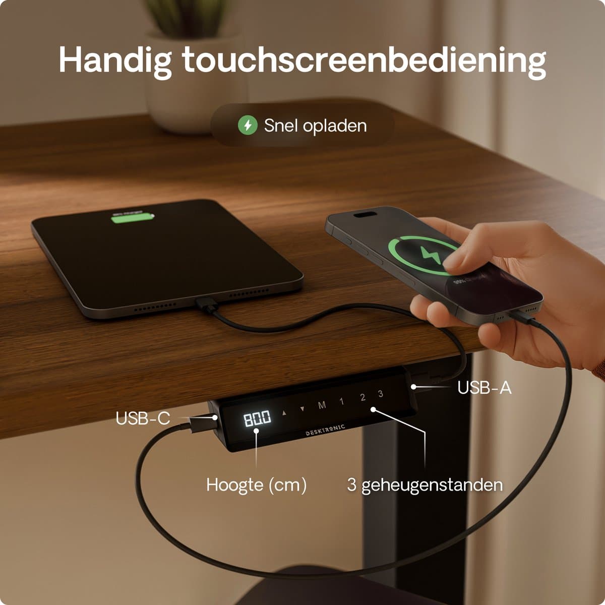 Desktronic HomePro Zit-sta Bureau Elektrisch In Hoogte Verstelbaar, 200x80cm Zwart/Notenhout, Stille Dubbele Motor, Hoogte 62-126cm thumbnail 5