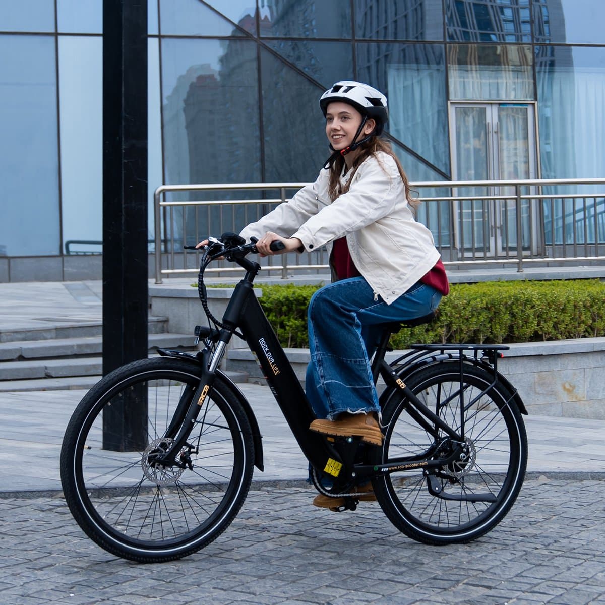 RG6 Elektrische Fiets dames, 60-80 km Trendy City Commuter EBike, 27.5 Inch, 250W, 7 versnellingen, met App en NFC,blauw thumbnail 2