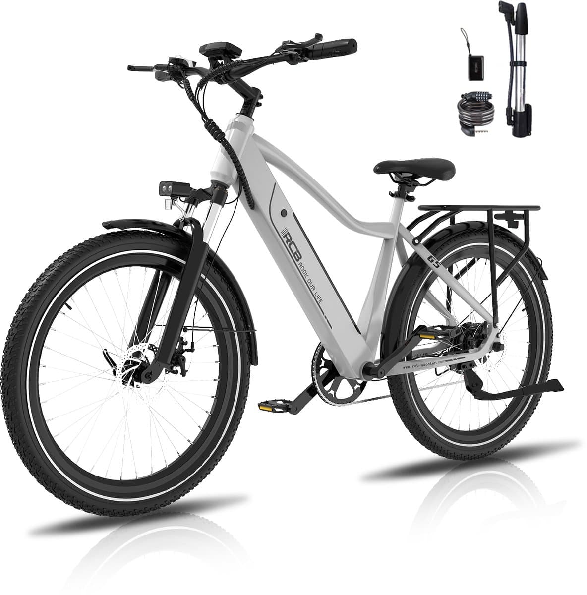 RCB G5 Elektrische Fiets - 27.5 Inch - Lichtgewicht Aluminium Frame - 250W Motor - 36V 13Ah Verwijderbare Batterij - 7 Versnellingen - Met App, NFC & LCD Display - Comfortabel & Roestvrij - Voor Dames en Heren - Actieradius 80km-zilver