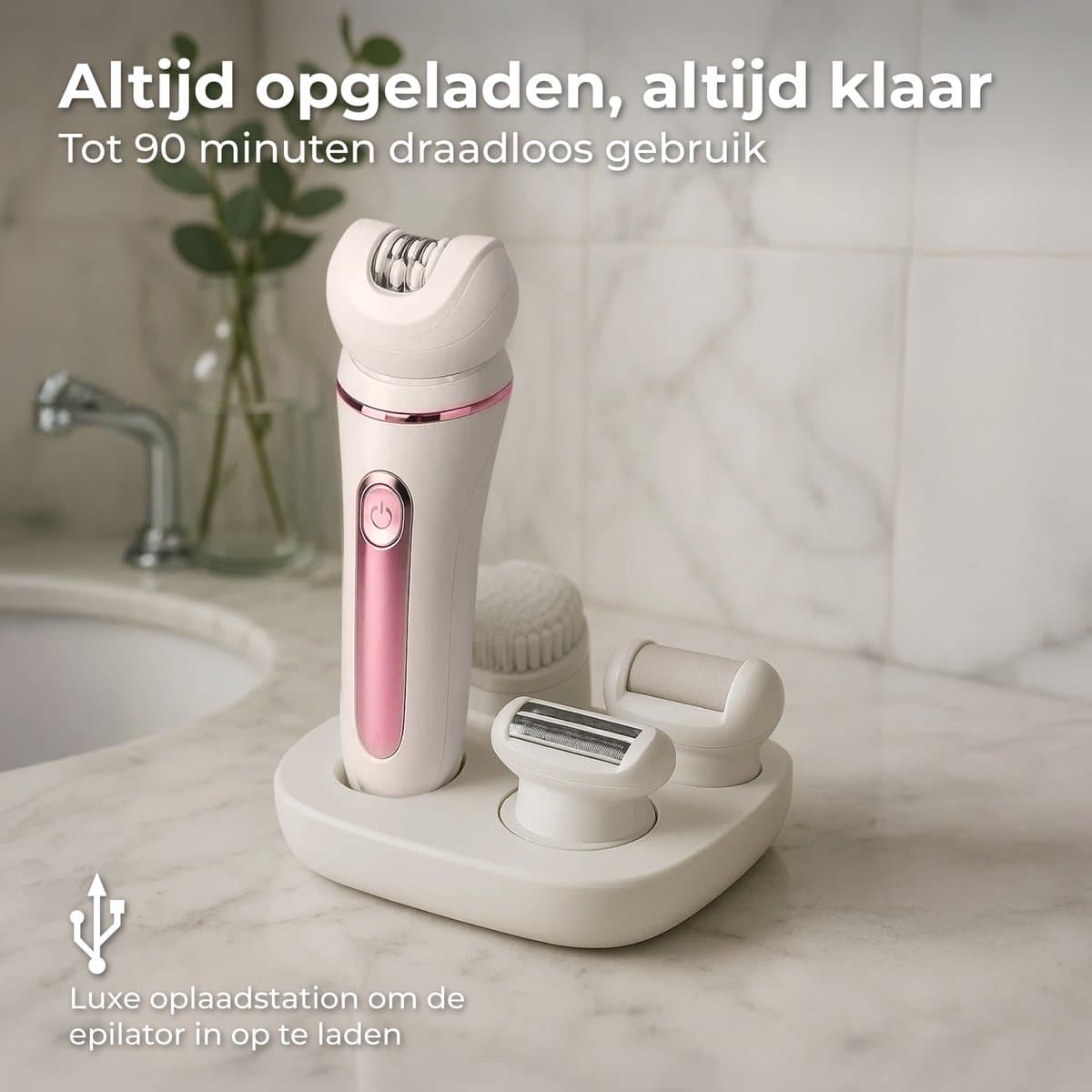 Nuvance Epileerapparaat Dames - Epilator 5-in-1 - Ladyshaves voor Vrouwen - Epilators - Ladyshave - Waterproof - Usb - Wit/Roze thumbnail 7