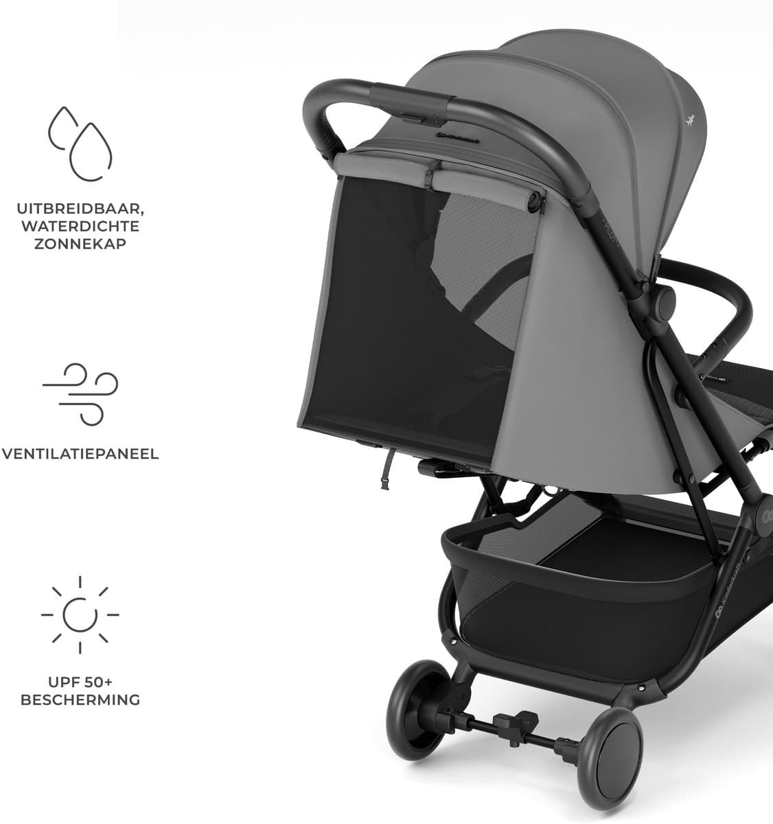 Kinderkraft PILOT2 Buggy - Tot 22 kg - Lichtgewicht Reisbuggy - UPF50+ Waterdichte Kap - Verstelbare Rugleuning - Grijs thumbnail 2