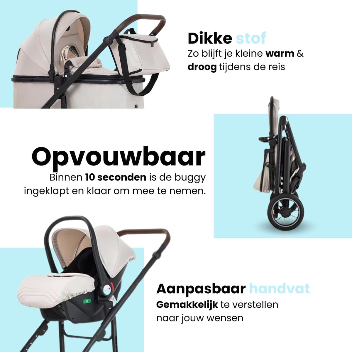 Lunola Luna - Kinderwagen 3-in-1 - incl. autostoel - 0-22kg - XXL - Wandelwagen - Multifunctionele Buggy 3in1 - Wit thumbnail 7