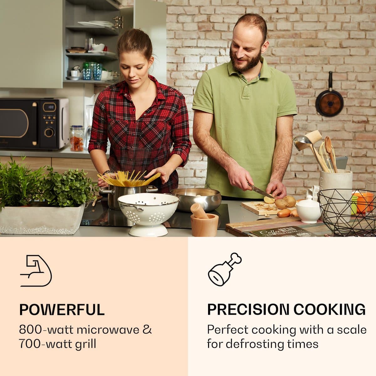 Klarstein Magnetron met Grill, 800 W, 20 Liter, 3-in-1 RVS Zwart, Met Ontdooien en Pizzafunctie, Draaiplateau, Compact - voor Keuken - Bruin - Microwave Combimagnetron Microgolfoven Microwave Oven thumbnail 7