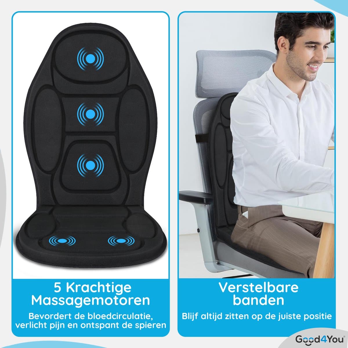 Good4You Massagestoel Auto - Massagekussen - Massage apparaat - Rug - Infrarood - Verwarmingsfunctie - Zwart thumbnail 6