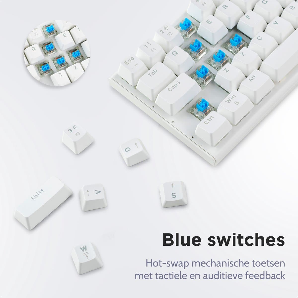 getcetera 60% Mechanisch Gaming Toetsenbord – Blue Switches – RGB – QWERTY – Bedraad USB-C – Compact Wit Design thumbnail 5