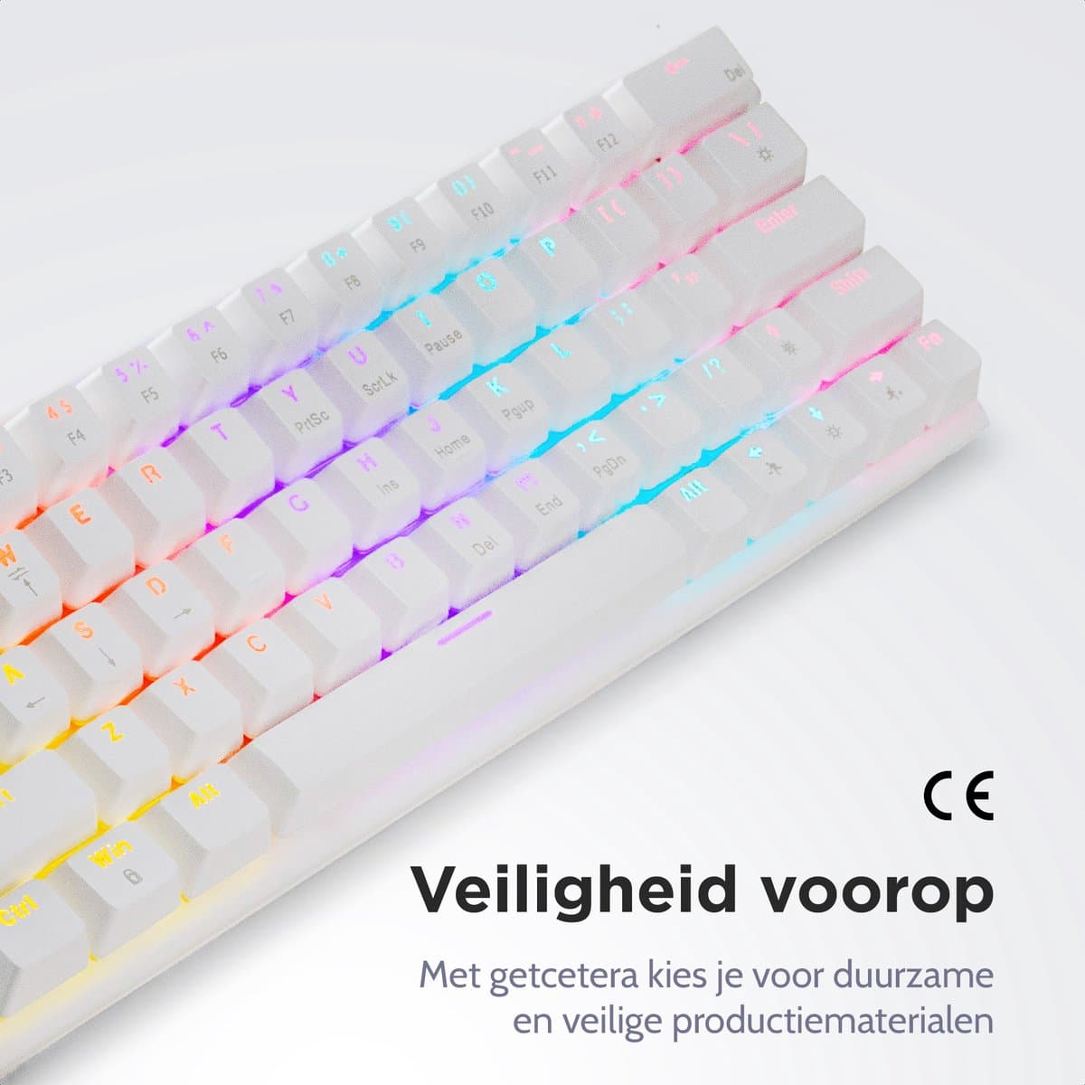 getcetera 60% Mechanisch Gaming Toetsenbord – Blue Switches – RGB – QWERTY – Bedraad USB-C – Compact Wit Design thumbnail 7