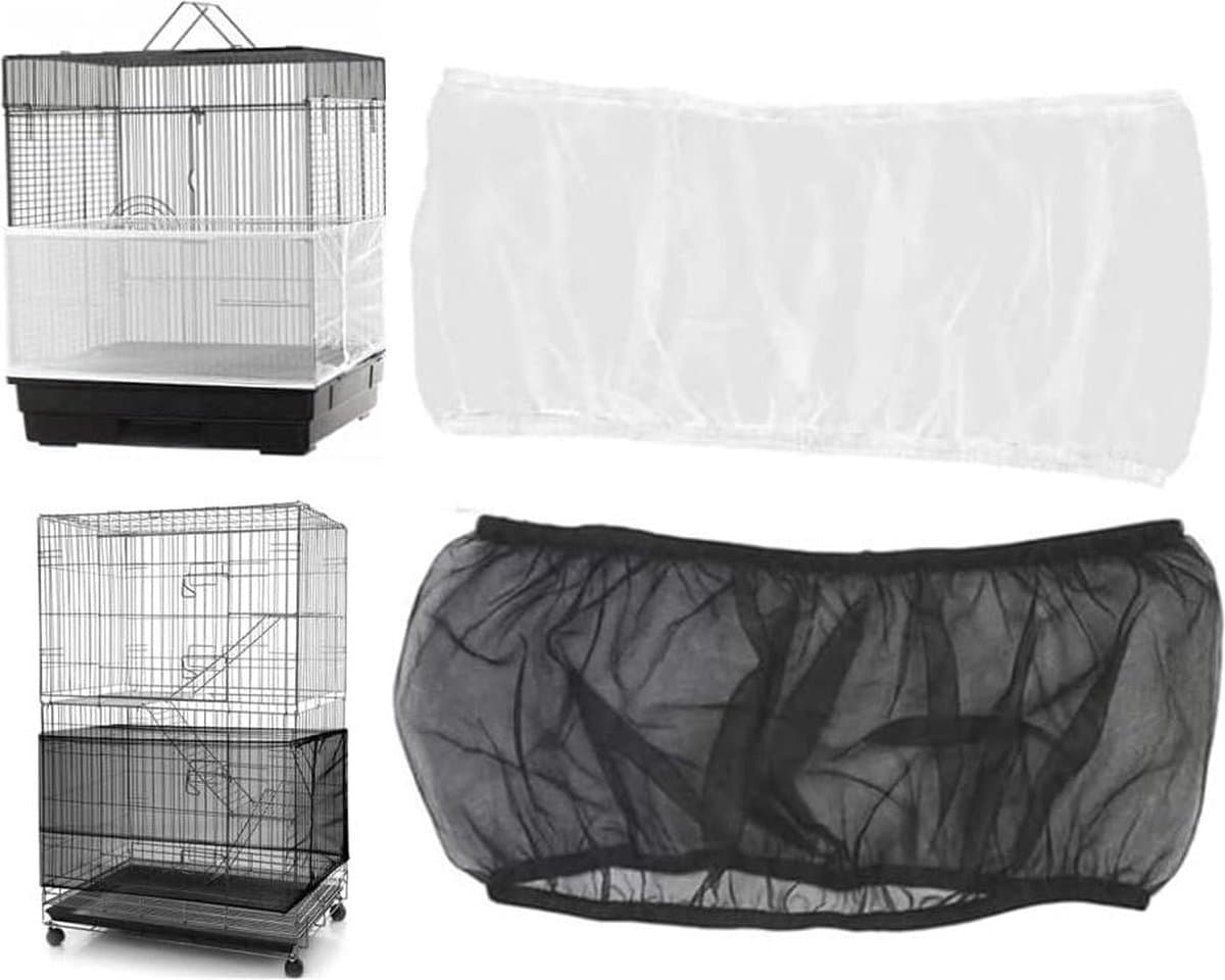 Pack van 2 - Vogelkooi Deksel - Vogelkooi Deksel met Elastische Band - Gaas Zaadvanger voor Vogels en Kleine Dieren - Voor Papegaaien en Parkieten - Ronde en Vierkante Kooi (L, Zwart + Wit) thumbnail 7