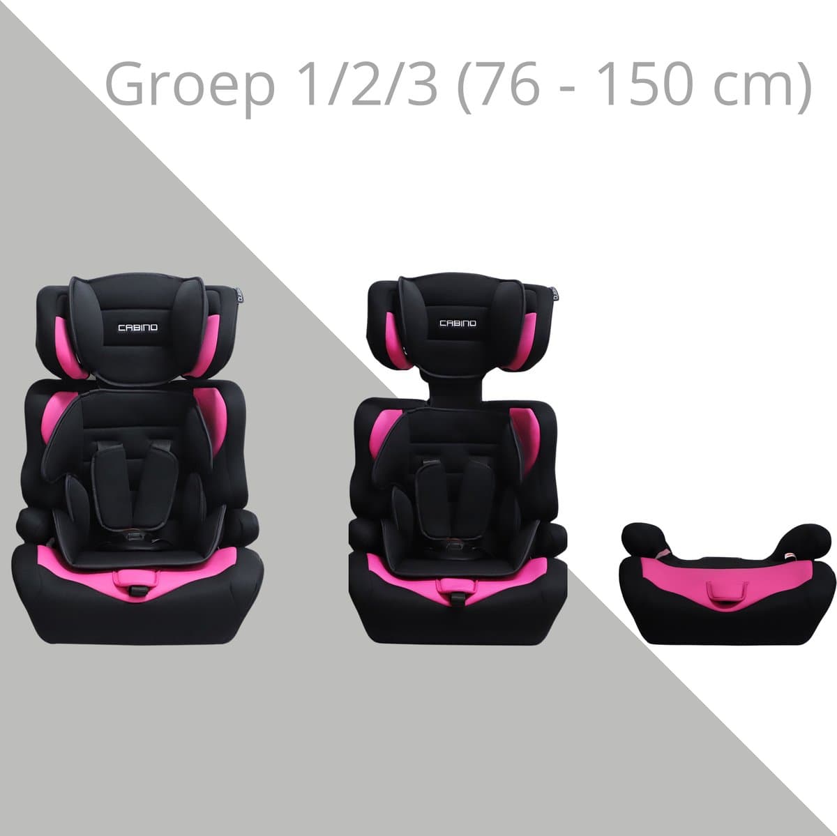 Cabino Autostoel i-Size - Groep 1/2/3 (76 - 150 cm) - Gordel - Zwart/Roze thumbnail 4