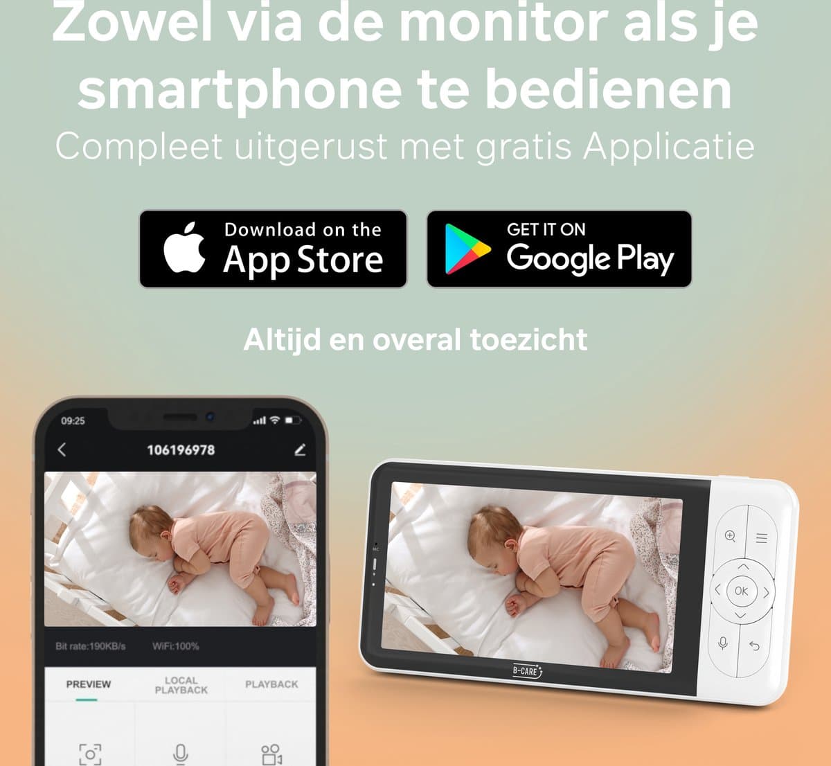 B-Care Moon Wifi Connected - Babyfoon Met 2 Camera's - Babyfoon Met Wifi En App - Babyfoon Met Camera - 5.0 Inch HD Baby Monitor thumbnail 7