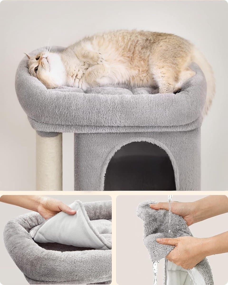 Kleine Krabpaal 67cm Kattenhuis voor Kittens - Groot Platform - Sisalpalen - Lichtgrijs thumbnail 7