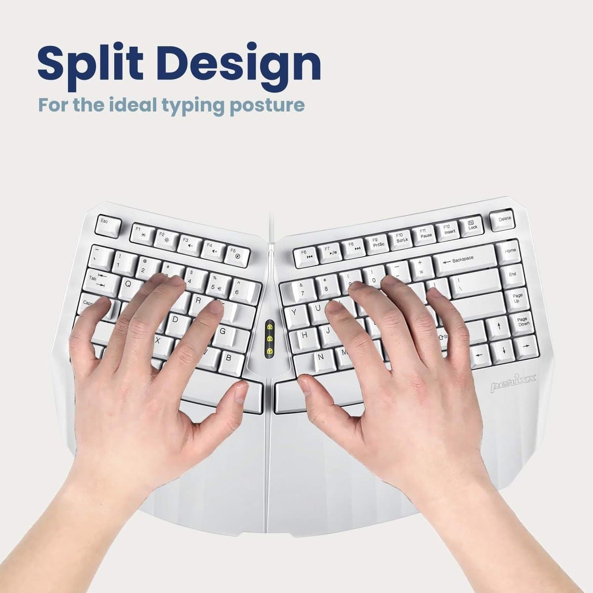 Perixx Periboard-413W Compact Ergonomisch Toetsenbord – Bedraad USB – Wit – US QWERTY – Gedeeld Toetsenveld – Polssteun thumbnail 4