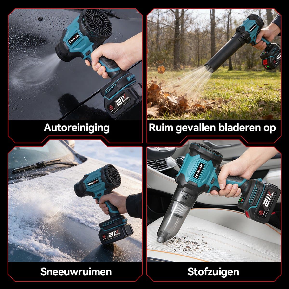 ONEVAN Accu Bladblazer - Stofzuiger - 2-in-1 - luchtsnelheid 350 km/u - Borstelloze Bladblazer - Handstofzuiger - Draagbare Stofblazer - voor Bladeren en Tuinafval, Auto thumbnail 5